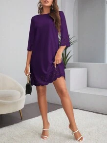 SHEIN Clasi Laser Cut Cắt vỏ sò Đầm - Màu tím - Xem 4