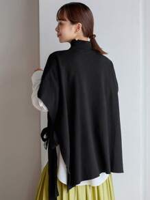 FRIFUL Turtleneck Knot Side Sweater Vest Without Tee Fall,Winter - Black - View 1