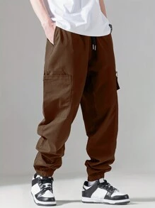 Men's Lightweight Casual Zipper Pocket Drawstring Waist Jogger Pants, Spring/Summer - Brown - View 4