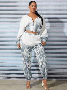 SHEIN X GiudiceGirls 大碼紮染衛褲 - 霧霾藍 - 查看 4