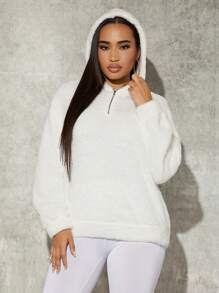 SHEIN SXY 落肩袖絨毛運動衫 - 白色 - 查看 4