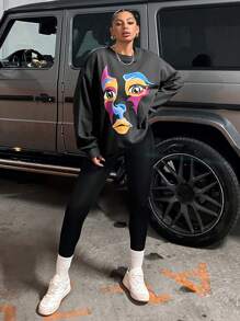 EURMUSE Figure Graphic Drop Shoulder Sweatshirt - Black - View 6