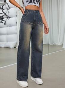 SHEIN ICON Straight Leg Jeans - Dark Wash - View 4
