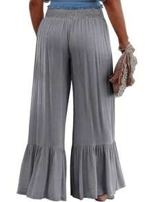 EMERY ROSE 大碼荷葉邊闊腿褲 - 深灰色 - 查看 2