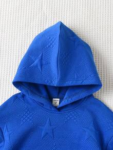 SHEIN 女大童素色星星壓花袋鼠口袋連帽衛衣 - 藍色 - 查看 3