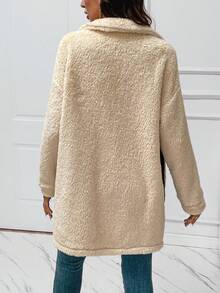 SHEIN Essnce Abrigo teddy de dos tonos de hombros caídos - Albaricoque - Ver 2