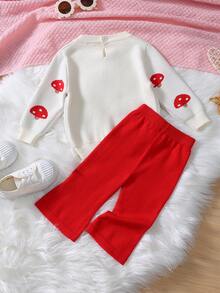 SHEIN Đứa bé gái Mô hình nấm Áo len & Quần dệt kim - Nhiều màu - Xem 2