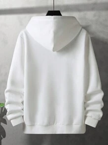 Manfinity Homme Loose Fit Men's Thermal Hoodie With Floral Print & Slogan Graphic And Drawstring - White - View 2