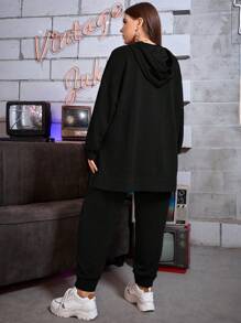 Mulvari Ensemble de tenue de voyage 2 pièces Femme, sweat-shirt à capuche avec emmanchures tombantes et fente au bas, cordon de serrage, et pantalon de survêtement