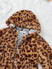 Garota pré-adolescente Estampa De Leopardo Casaco de Pelúcia