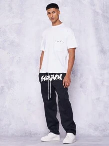 SUMWON Designer Logo Sweatpants Wide Leg Athletic Loungewear Pants Streetwear Relaxed Fit Comfort Sports Athleisure Drawstring Waistband Winter Casual - Black - View 3