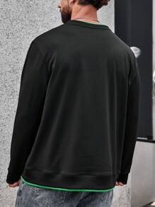 Manfinity Homme Men Plus Contrast Trim Thermal Lined Sweatshirt - Black - View 2