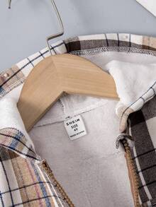 SHEIN 男小童格紋印花加絨內裏連帽外套不帶T恤