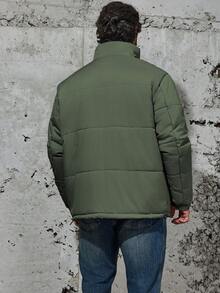 Manfinity Homme Men Loose Plus Letter & Palm Tree Graphic Colorblock Zip Up Padded Coat - Army Green - View 2