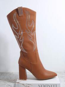 SHUZIA Embroidery Detail Chunky Heeled Boots Mother's Day Present