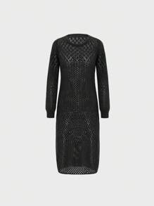SHEIN Unity Solid Pointelle Knit Sweater Dress - Black - View 1