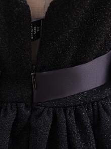 SHEIN Tween Girl Asymmetrical Neck Bow Front Gown Dress - Black - View 4