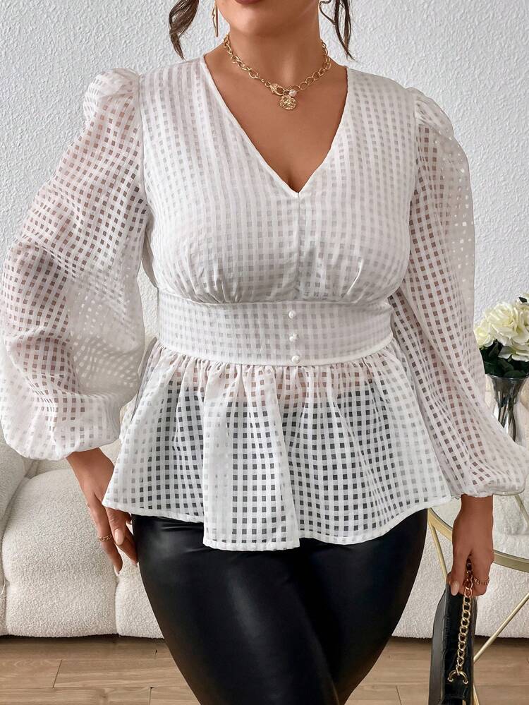 Plus Lantern Sleeve Peplum Blouse