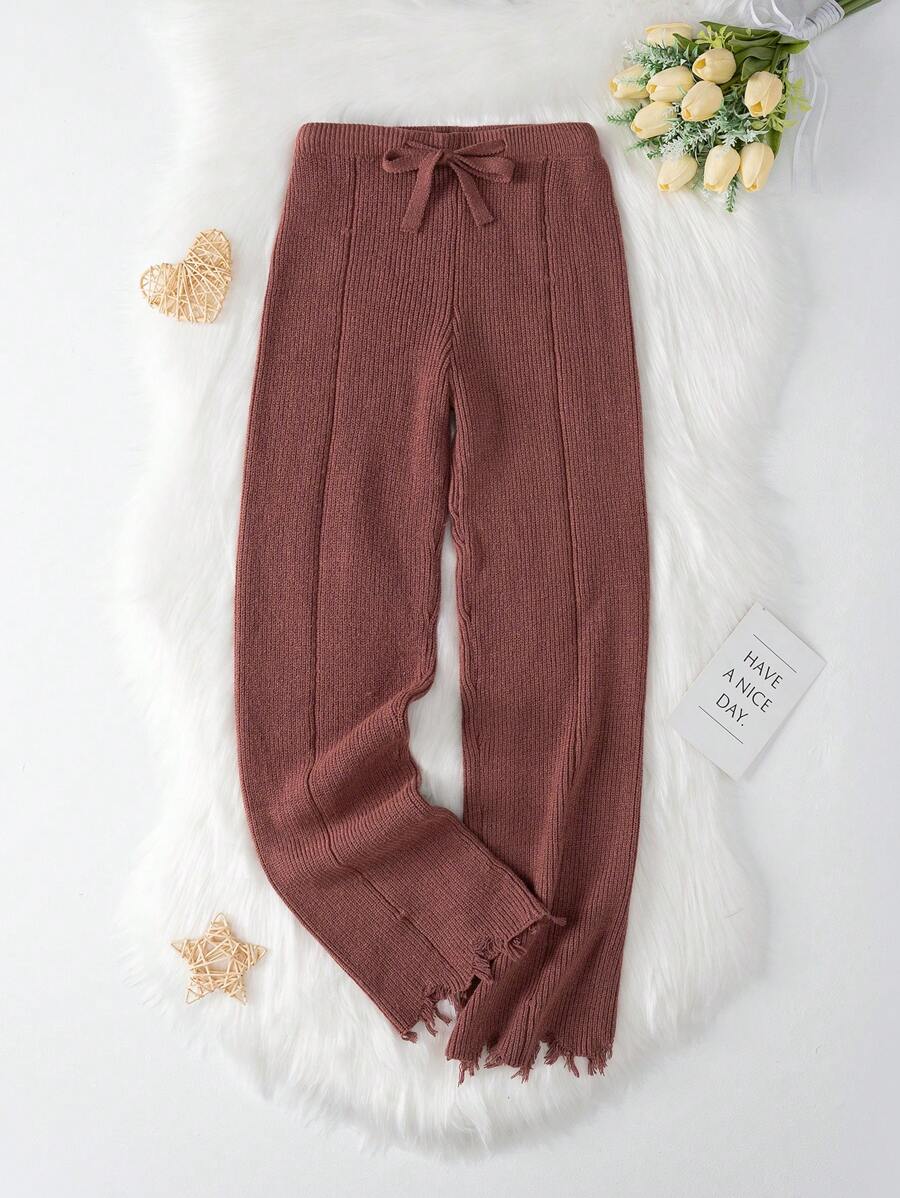 Tonårsflicka Dragsko i Midjan Bedrövad Fåll Sweater Byxor