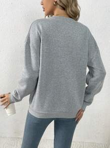 SHEIN LUNE Heart Print Drop Shoulder Sweatshirt - Grey - View 2