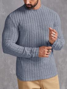 GENTILAND Nam Chất rắn Đồ đan Ribbed Áo thun - Màu xanh nhạt - Xem 5