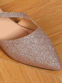 女性雙搭扣設計金屬質感金屬亮絲鏤空鞋,優雅夏天玫瑰金平底鞋適用於跳舞 - 玫瑰金 - 查看 3