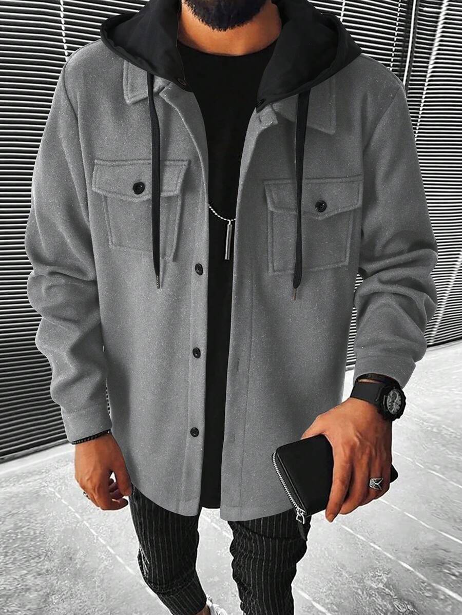 Manfinity Homme Nam Túi có nắp Dây rút áo có mũ 2 trong1 Áo khoác - Màu Xám nhạt - Xem 1