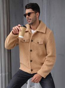 Nam Chi tiết về Flap Áo Teddy Jackets - Lạc đà - Xem 7