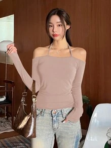 DAZY 純色領結背心t恤 - 粉色 - 查看 4