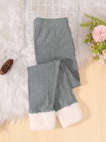 SHEIN Leap Crew Tween Girl 2pcs Solid Thermal Leggings - Brown - View 3