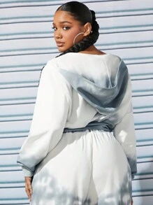 SHEIN X GiudiceGirls 大码扎染落肩卫衣 - 霧霾藍 - 查看 2