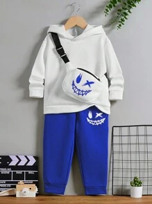 SHEIN 男小童卡通圖案連帽衫和運動褲&包
