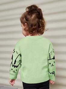 SHEIN Đứa bé gái Vòng cổ Tay áo dài Dễ thương Hình con mèo Áo len - Nhiều màu - Xem 2