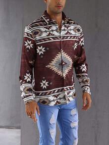 Manfinity 男士幾何印花前排扣襯衫 - 彩色 - 查看 7