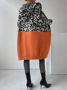 SHEIN LUNE 豹紋圖案雙口袋連帽開襟衫 - 彩色 - 查看 2