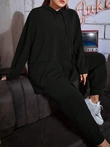 Mulvari Ensemble de tenue de voyage 2 pièces Femme, sweat-shirt à capuche avec emmanchures tombantes et fente au bas, cordon de serrage, et pantalon de survêtement