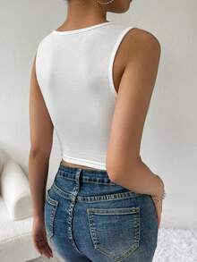 SHEIN Essnce Drawstring Front Crop Tank Top - White - View 2