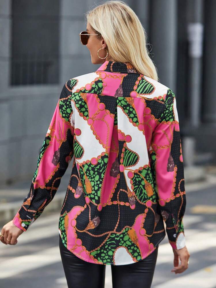 Chain Print Flap Pocket Shirt