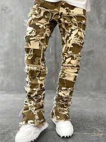 Teen Boy Camo Print Ripped Jeans