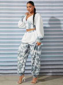 SHEIN X GiudiceGirls 大碼紮染衛褲 - 霧霾藍 - 查看 5