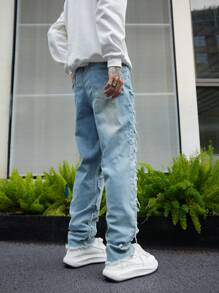 Manfinity Nam Rách Frayed Quần legging thẳng - Màu xanh lam - Xem 2