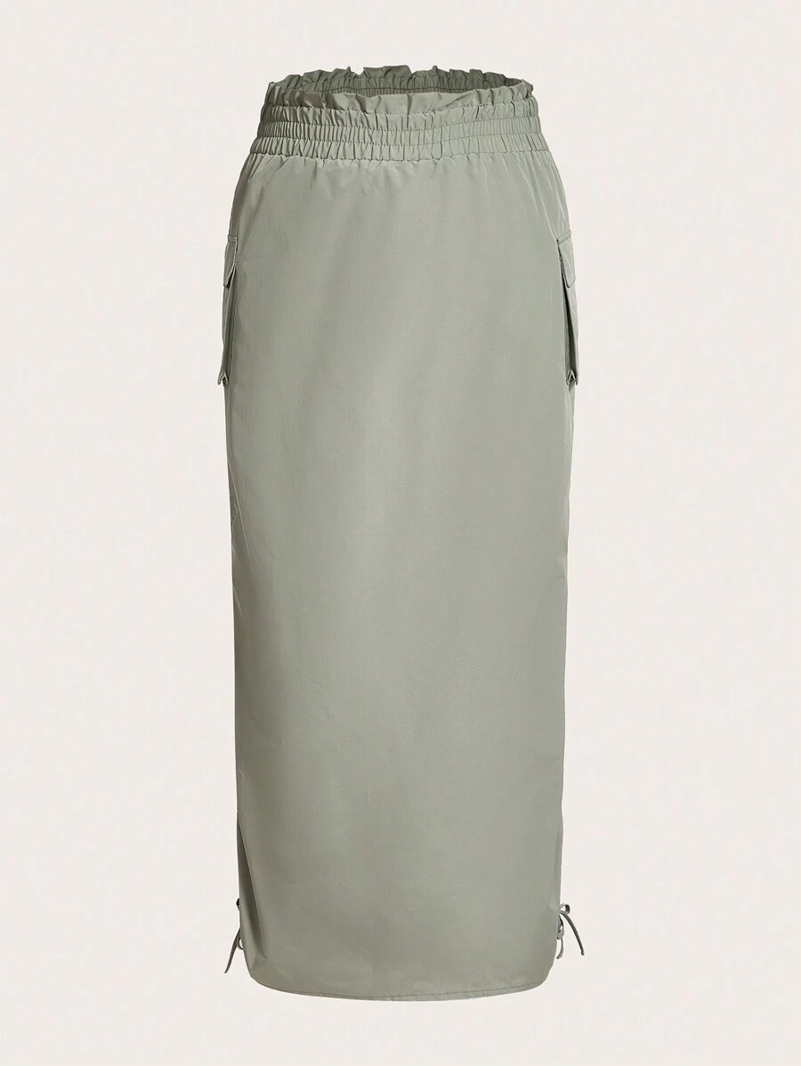 SHEIN EZwear 加蓋袋抽繩側工裝裙 - 綠色 - 查看 1