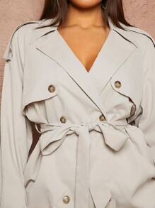 SHEIN SXY Cổ áo Thắt lưng Áo khoác Trench - Màu Khaki - Xem 5