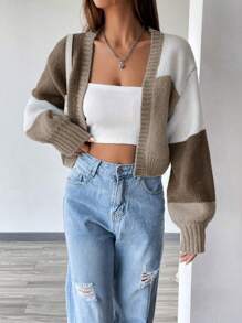 Flirla Colorblock Drop Shoulder Duster Cardigan,Long Sleeve Tops Fall Winter Cloth For Women - Multicolor - View 5