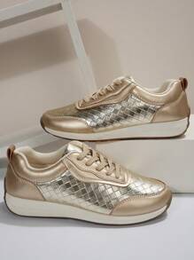 Fall/Winter Women's Fashionable And Versatile Lace-Up Lightweight Sports Shoes,Sneakers For Women - Gold - View 2