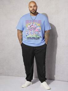 GENTILAND Nam Plus Nấm & Đồ họa Khẩu hiệu Áo thun - Màu xanh nhạt - Xem 3