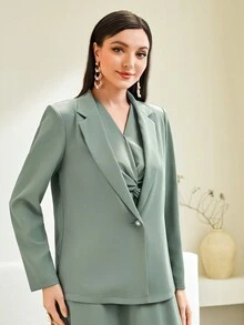Modelyn 西裝領西裝外套和前扭結洋裝 - 綠色 - 查看 6
