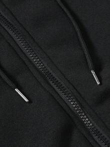 ROMWE MEN Street Life 男士骷髏頭和字母印花帶拉鍊前開式毛呢帽衫,帶束口 - 黑色 - 查看 7