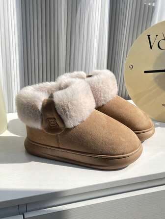 女式雪地靴保暖内衬冬季保暖防滑休闲拖鞋，秋冬