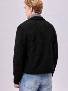 Manfinity RebelGame Men Zip Up Teddy Jacket, For Fall Winter - Black - View 2